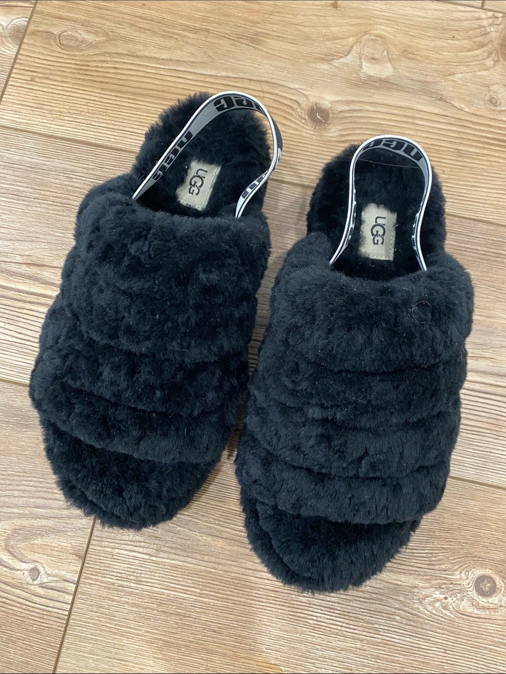 UGG Black Fluff Slingback Slide - Plush Shearling Slippers